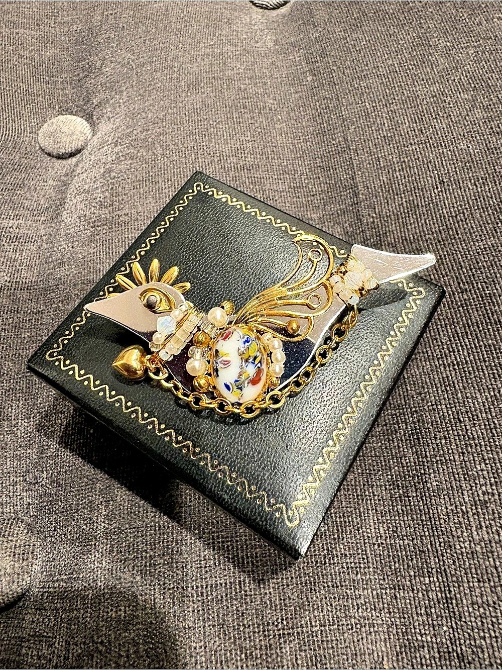 Liztech Gold & White Statement Brooch